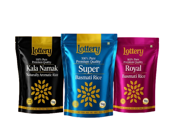 Lottery premium rice packaging – Super Basmati, Royal Basmati and Kala Namak rice